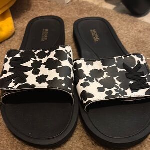 Michael Kors Black and White Sandals with Cow Print